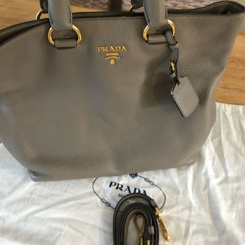 Prada Taupe Leather Tote Bag